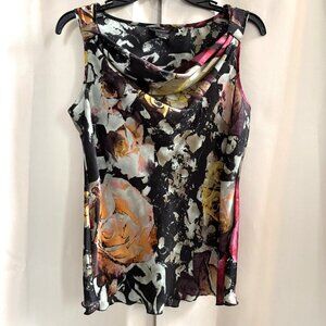 Vtg Spense Womens Top Medium Petite Floral Dark‎ Romantic Cowl Satin Y2K 18068